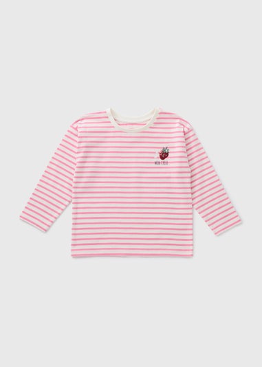 Girls Pink Stripe Strawberry Long Sleeve Top (1-7yrs)