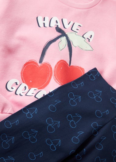 Girls Pink Cherry Sweatshirt & Legging Set (1-7yrs)