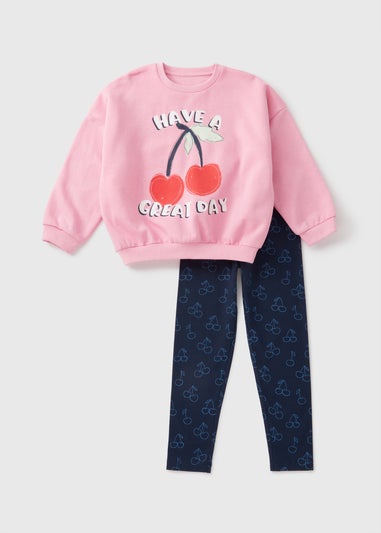 Girls Pink Cherry Sweatshirt & Legging Set (1-7yrs)