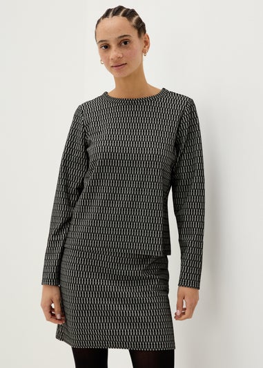 Black Jacquard Long Sleeve Top