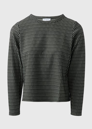 Black Jacquard Long Sleeve Top