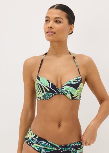 Green Tropical Leaf Print Underwired Bikini Top