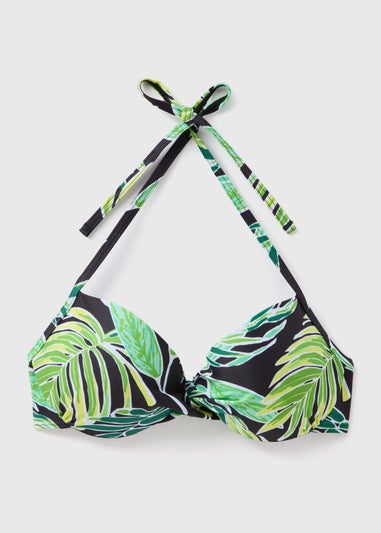 Green Tropical Leaf Print Underwired Bikini Top