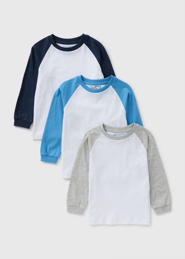 3 Pack Boys White Raglan Long sleeve Top (1-7yrs)