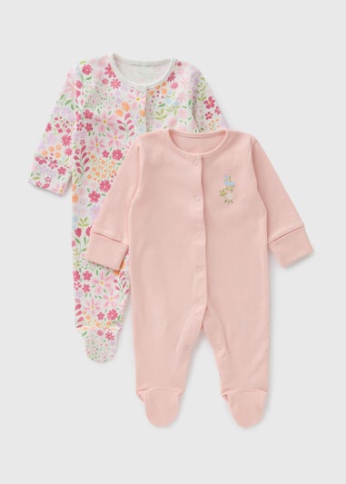 2 Pack Baby Pink Floral Sleepsuits