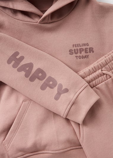 Boys Beige Happy Hoodie & Jogging Bottom Set (1-7yrs)