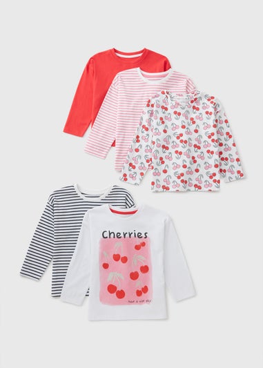 5 Pack Girls Multicolour Cherry Long Sleeve Tops (1-7yrs)