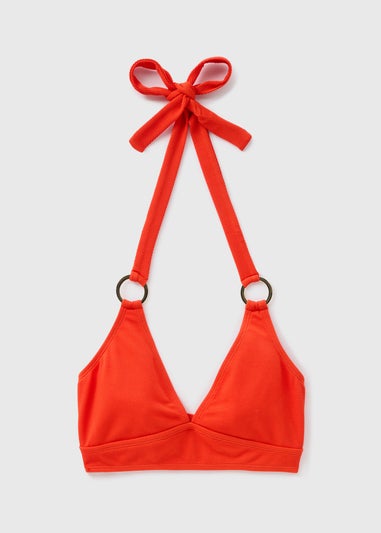 Red V-Neck Bikini Top