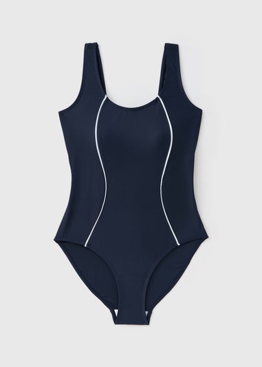 Souluxe Navy Piped Sports Swimsuit