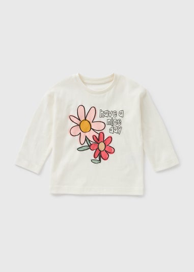 Girls Cream Flower Long Sleeve Top (1-7yrs)