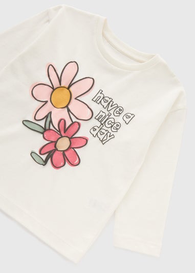 Girls Cream Flower Long Sleeve Top (1-7yrs)