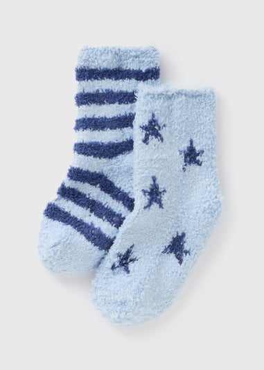 2 Pack Boys Blue Star Fluffy Socks (Younger 6-Older 5.5)