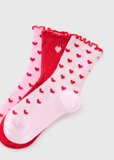 3 Pack Girls Heart Socks (Younger 6-Older 5.5)