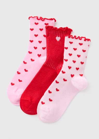 3 Pack Girls Heart Socks (Younger 6-Older 5.5)