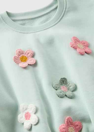 Girls Green Crochet Flower Sweatshirt (1-7yrs)