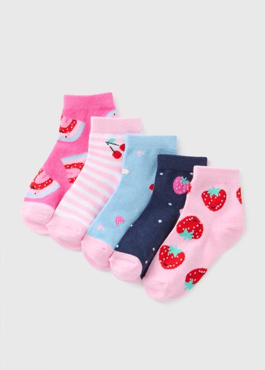 5 Pack Girls Pink Fruit Socks (Younger 6-Older 3.5)