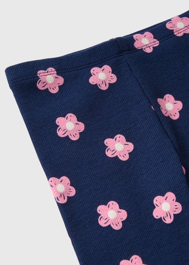 Girls Navy Floral Leggings (1-7yrs)