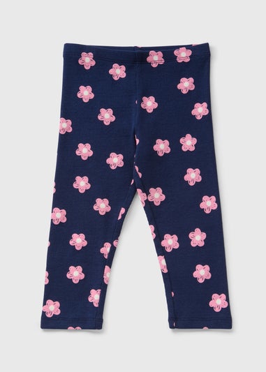 Girls Navy Floral Leggings (1-7yrs)