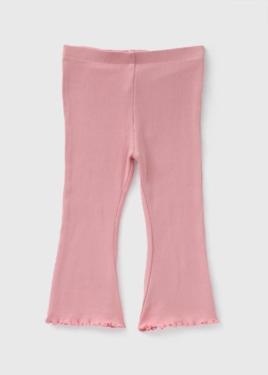 Girls Pink Ribbed Flared Leggings (1-7yrs)