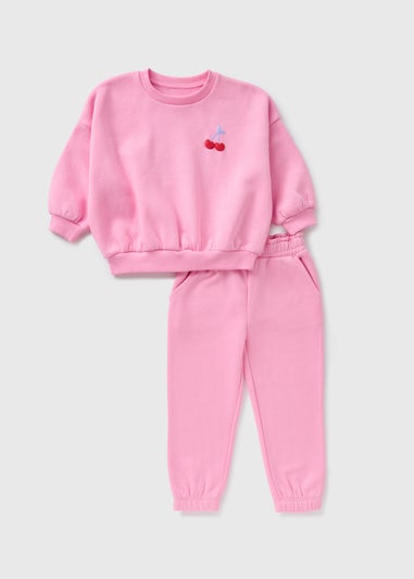 Girls Pink Cherry Sweatshirt & Jogging Bottoms (1-7yrs)