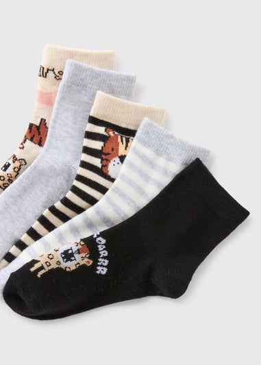 5 Pack Multicolour Lion Socks (Younger 6-Older 6.5)