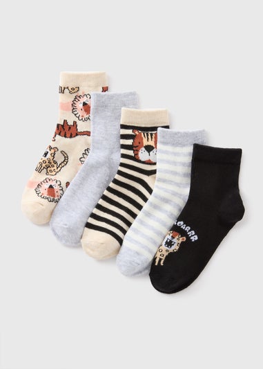 5 Pack Multicolour Lion Socks (Younger 6-Older 6.5)