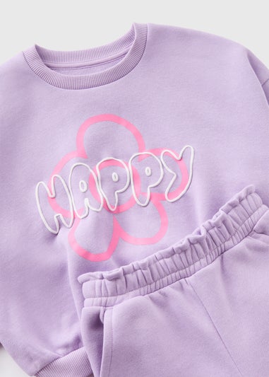 Girls Lilac Happy Sweatshirt & Jogging Bottoms (1-7yrs)