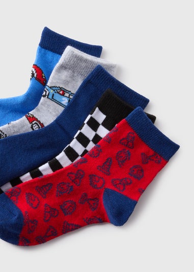 5 Pack Boys Multicolour Car Socks (Younger 6-Older 6.5)