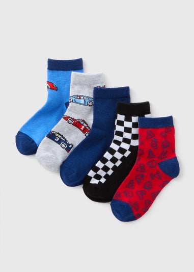 5 Pack Boys Multicolour Car Socks (Younger 6-Older 6.5)