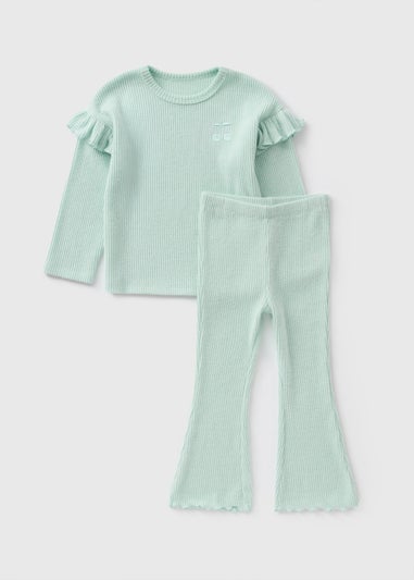 Girls Green Brushed Ribbed Top & Legging Set (1-7yrs)