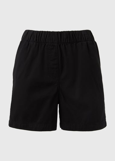 Black Cotton Paper Bag Shorts