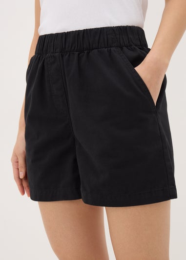 Black Cotton Paper Bag Shorts