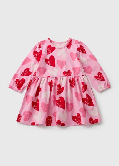 Girls Pink Heart Valentines Dress (1-7yrs)