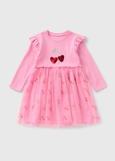 Girls Pink Cherry Tutu Dress (1-7yrs)