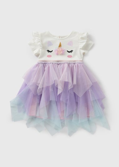 Girls Purple Unicorn Tutu Mesh Dress (1-7yrs)