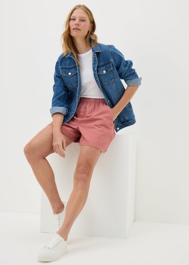 Pink Cotton Paper Bag Shorts