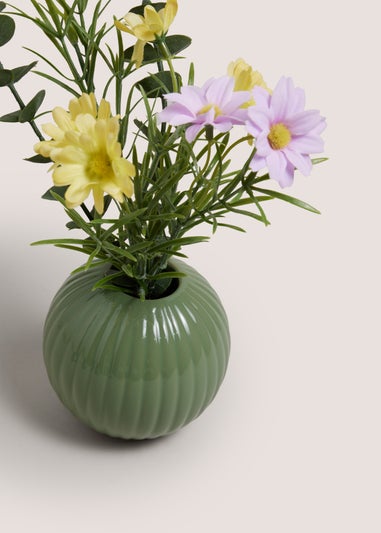 Pink Mixed Flowers In Green Vase