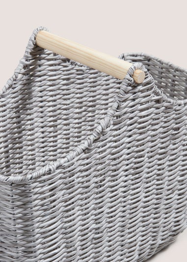 Grey Plastic Woven Toilet Roll Basket