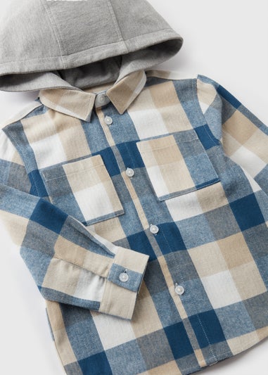 Boys Blue Checked Jersey Hoodie Shirt (1-7yrs)