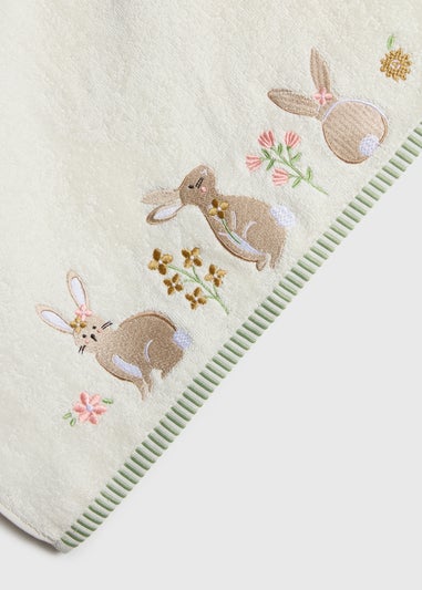 Cream Meadow Embroidered Bunny Towel