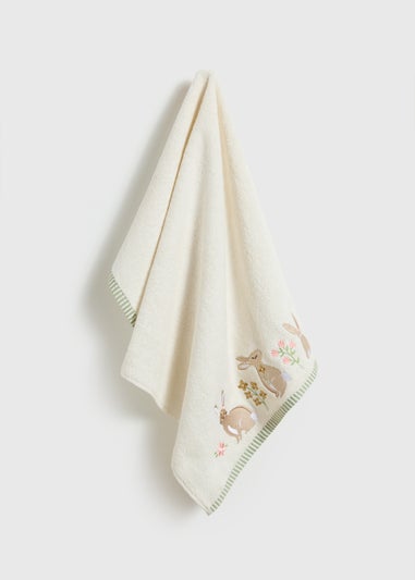 Cream Meadow Embroidered Bunny Towel