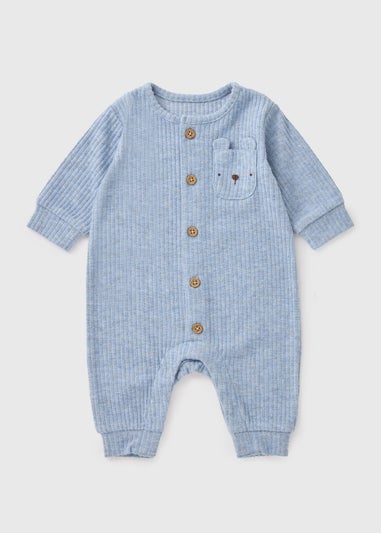 Baby Blue Ribbed Bear Romper (Newborn-23mths)