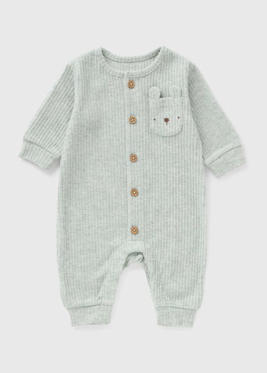 Baby Green Bear Ribbed Romper (Newborn-23mths)