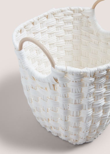 White Wooden Handle Basket