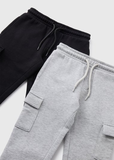 2 Pack Boys Black & Grey Cargo Jogging Bottoms (1-7yrs)