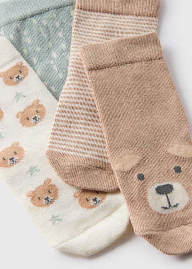 4 Pack Multicolour Bear Socks (Newborn-23mths)