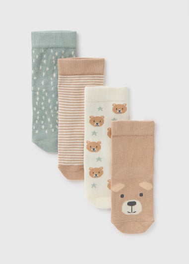 4 Pack Multicolour Bear Socks (Newborn-23mths)