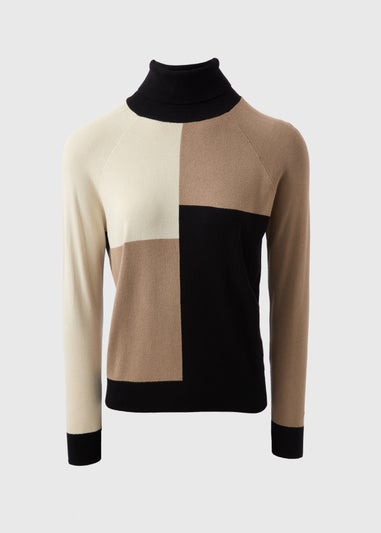 Et Vous Black Colour Block Roll Neck Jumper