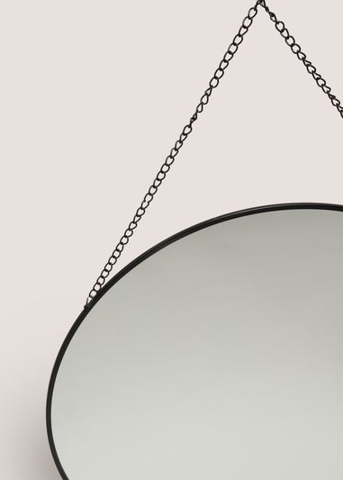 Round Mirror with Black Chain (40cm x40cm x1cm)