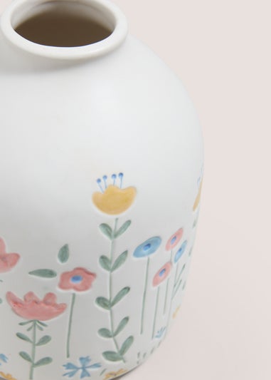 White Floral Embossed Vase